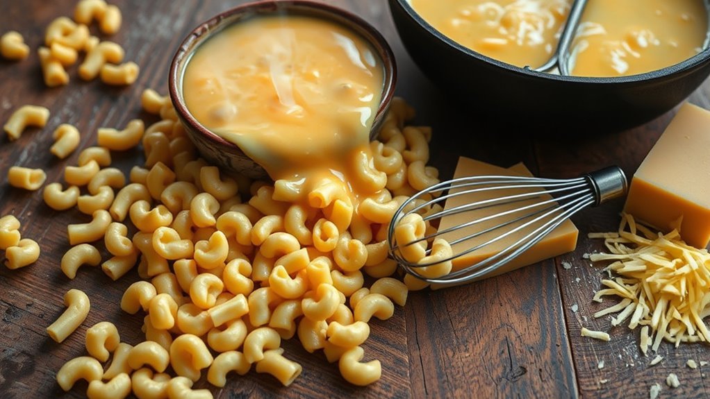 cook pasta make cheese sauce