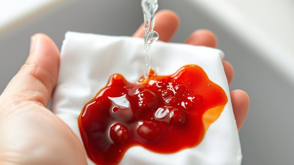 rinse stain with cold water