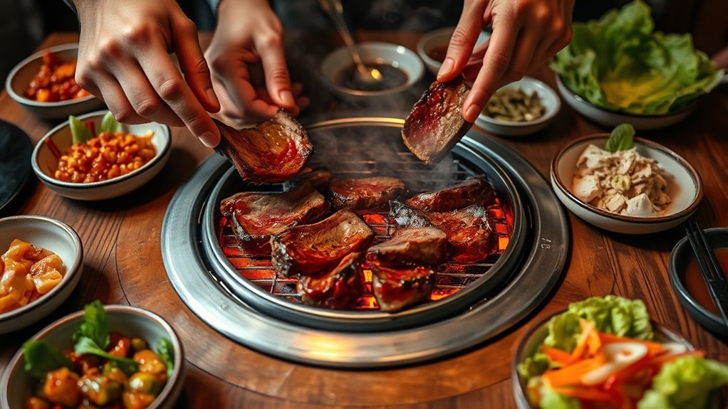 sharing grilled meat together