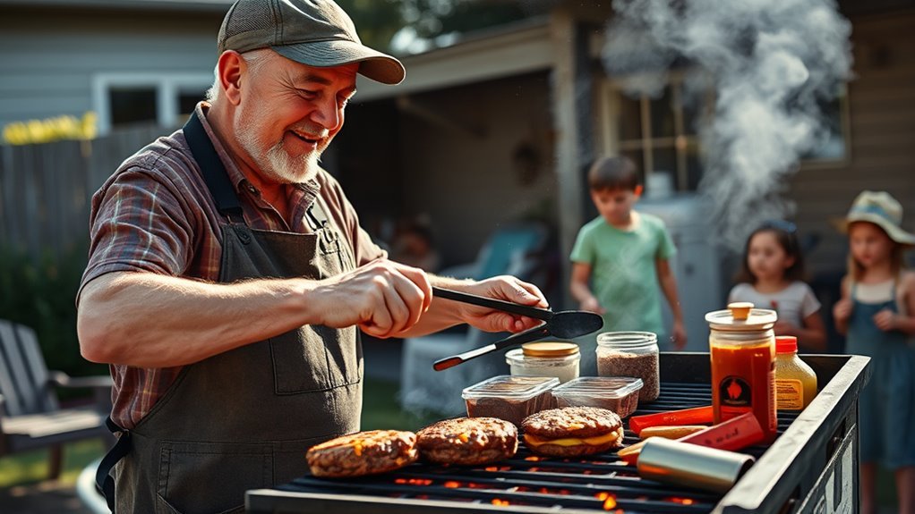grill apron sunglasses spatula